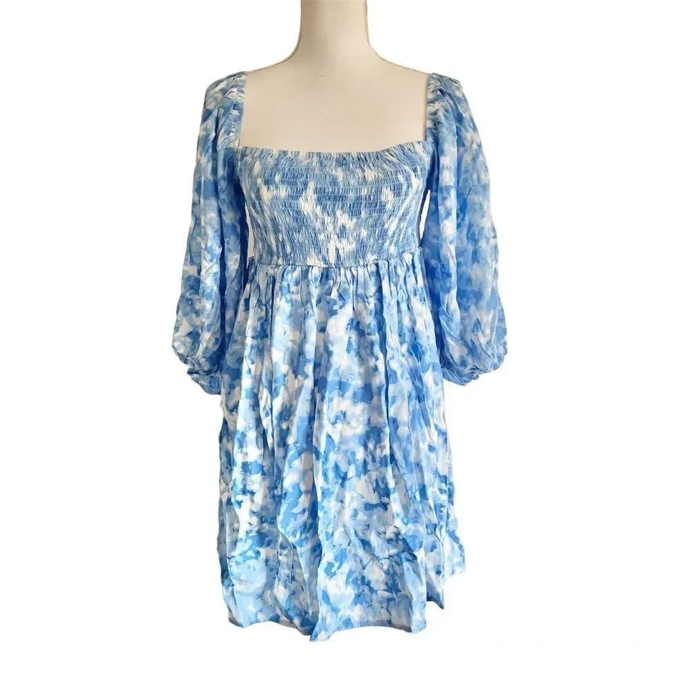 Faithfull the Brand Alina Mini Dress Roos Tye Dye Blue Large MSRP $179